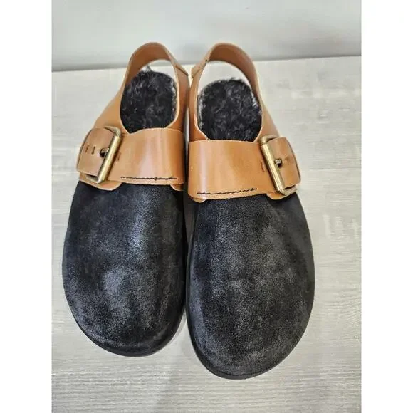 Free People Seattle Slingback Black + Brown Buckle Suede Size 38 US W 7.5 - Picture 3 of 9